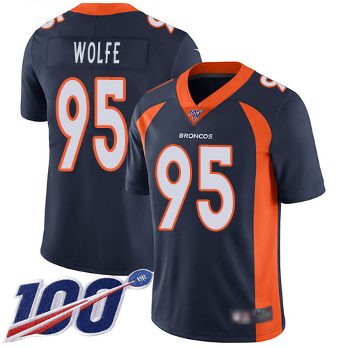 Men Denver Broncos #95 Derek Wolfe Navy Blue Alternate Vapor Untouchable Limited Player 100th Season Football NFL Jersey